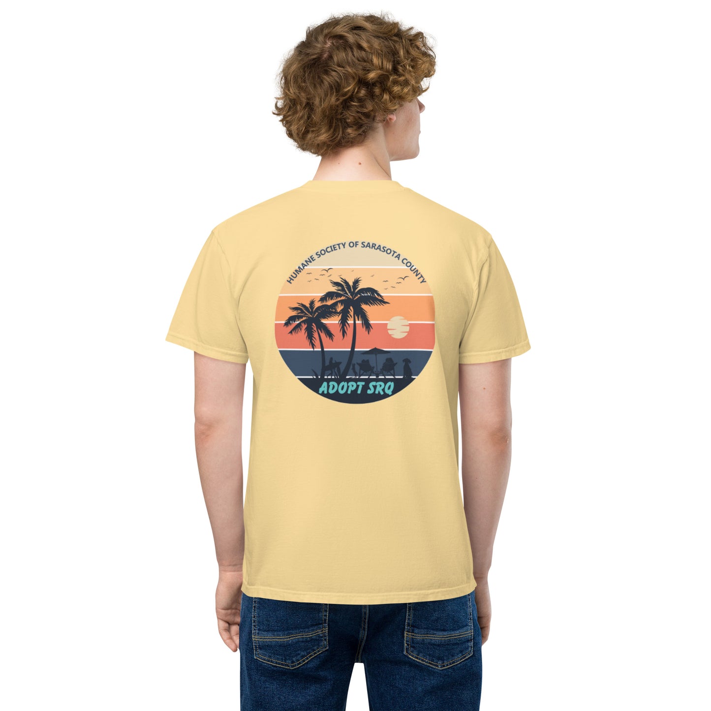 Tropical Sunset Adopt SRQ Unisex Pocket T-shirt